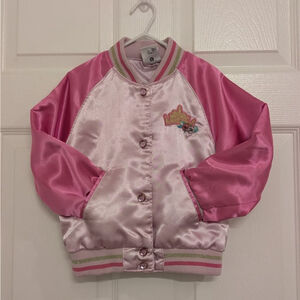 Exclusive Disney Parks Pink Satin Bomber Jacket with Crown Embroidery Girl's 4